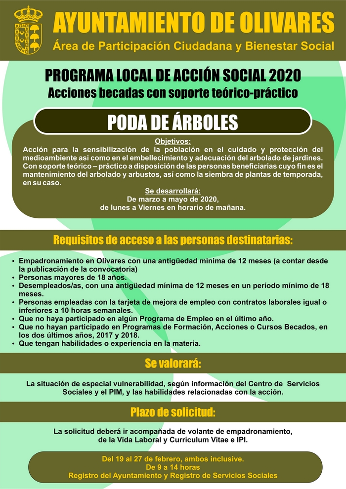 Excesivo es bonito Alegaciones PROGRAMA LOCAL DE ACCIÓN SOCIAL 2020: PODA DE ÁRBOLES